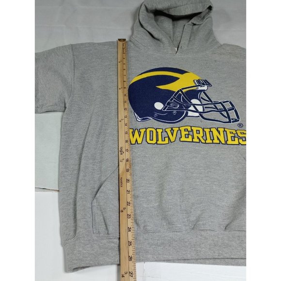 Vintage Michigan Wolverines Pullover Hooded Sweatshirt Gray Men's Large Helmet - Picture 7 of 10